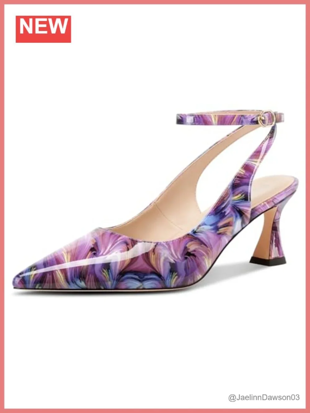 Women's Kitten Heel Slingback Pumps, Pointed Toe Ankle Strap Dress Shoes